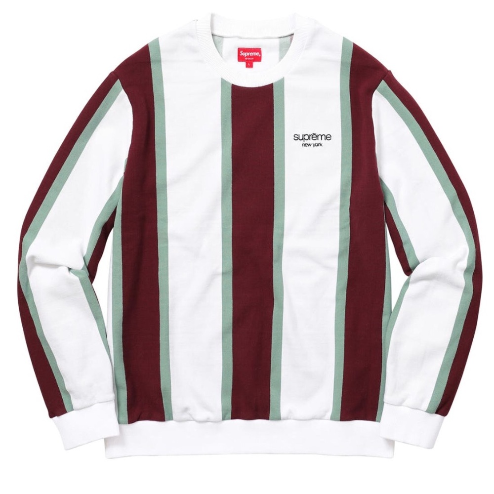 Supreme striped vertical pique crewneck white ss18